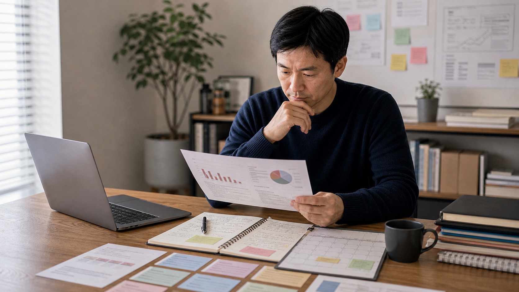 講師在桌前檢視低報名率數據並討論課程調整
