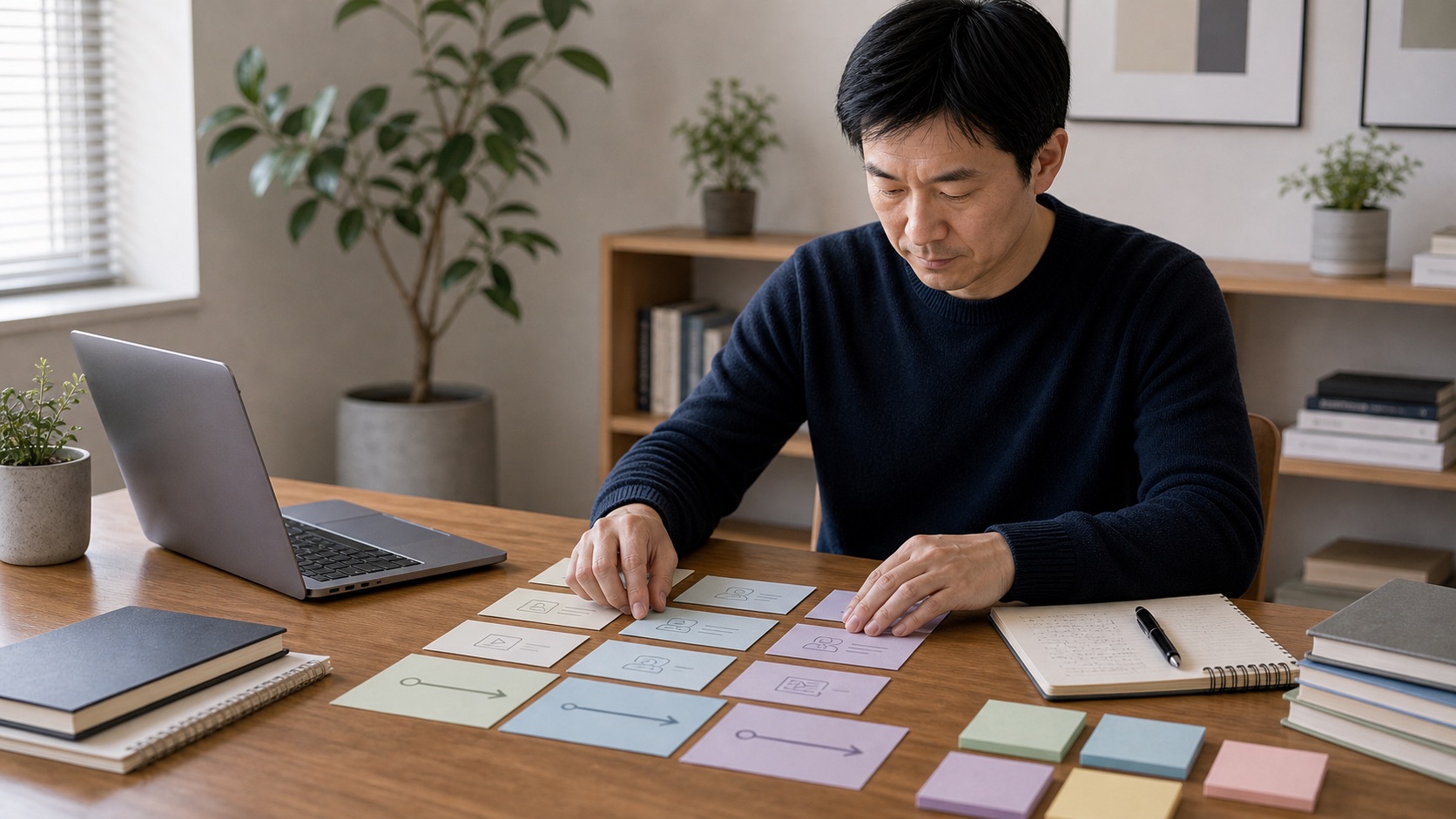 講師在桌前規劃入門進階與高階課程分級架構