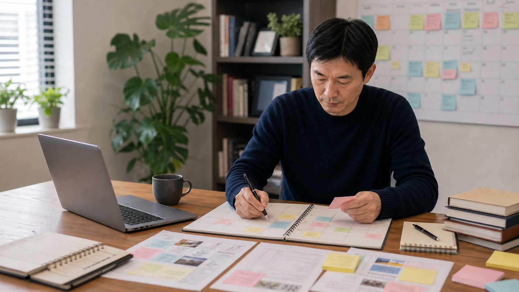 講師在桌前規劃年度課程檔期與招生節奏