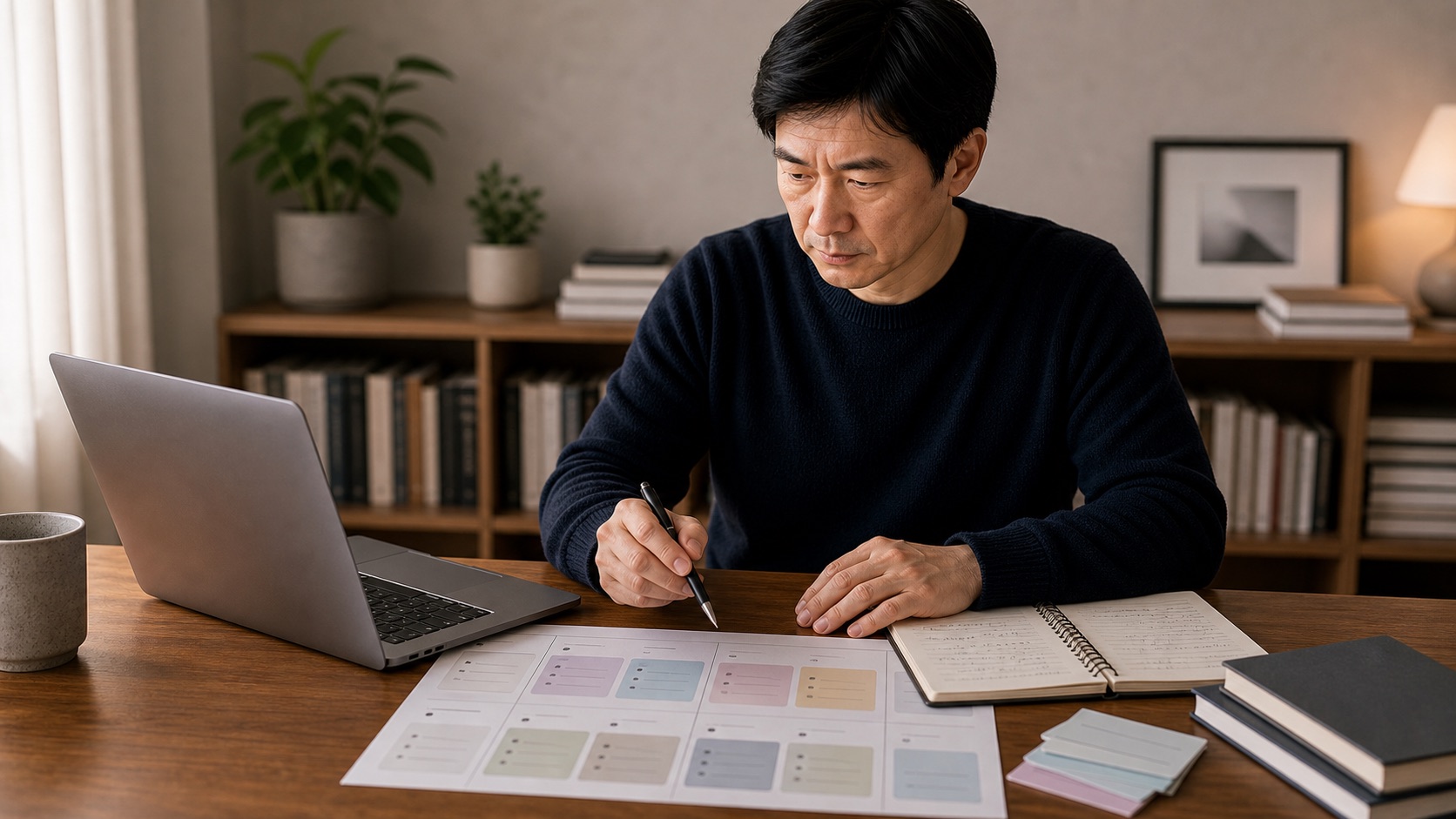 講師在桌前比較多個課程競品與定位差異