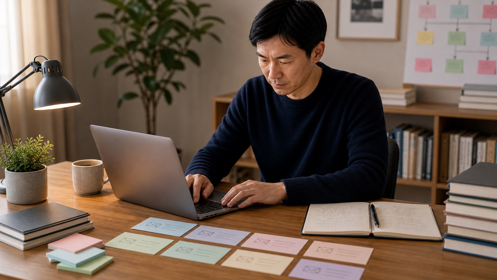 講師在筆電前撰寫課程開賣 Email 與銷售信流程