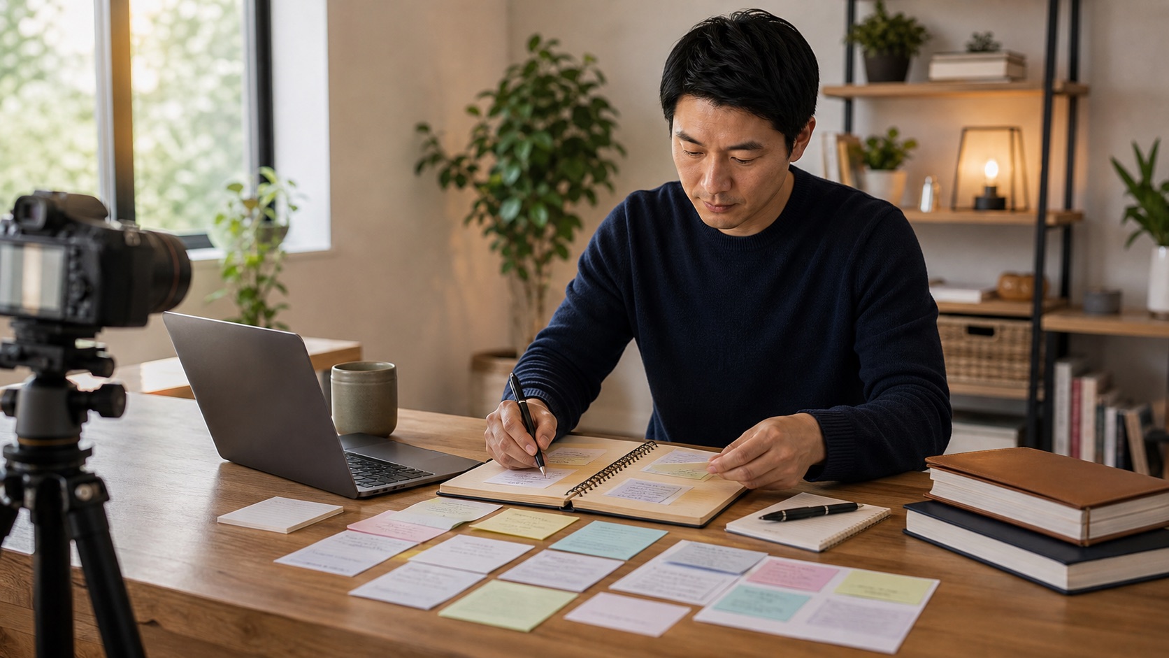 知識型創作者在桌前把內容輸出整理成第一堂課