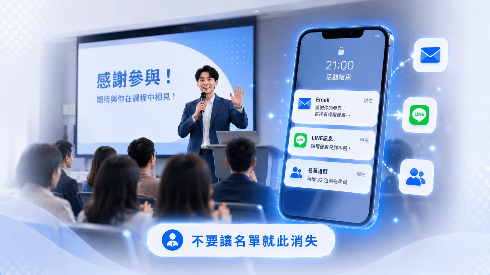 講座結束後要立刻 follow-up，不要讓名單就此消失