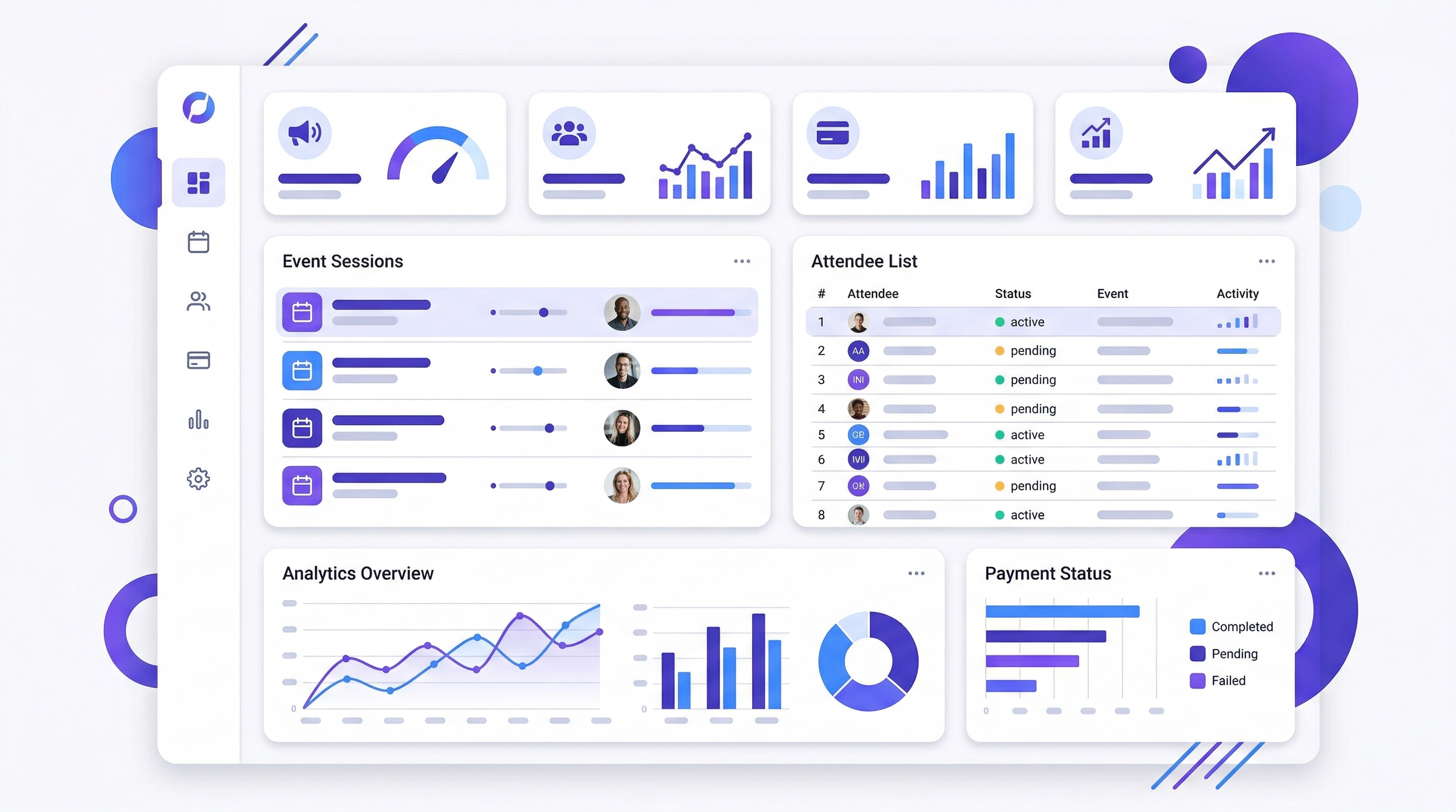 活動報名系統後台管理與多場次儀表板示意圖