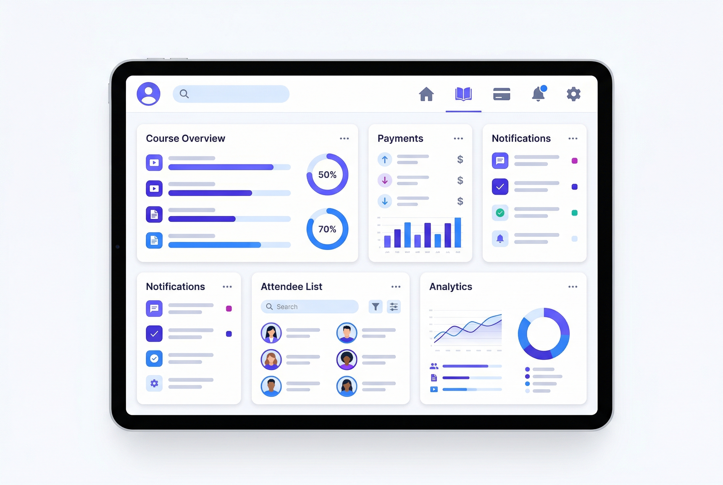 整合式課程報名系統的課程頁與後台示意圖